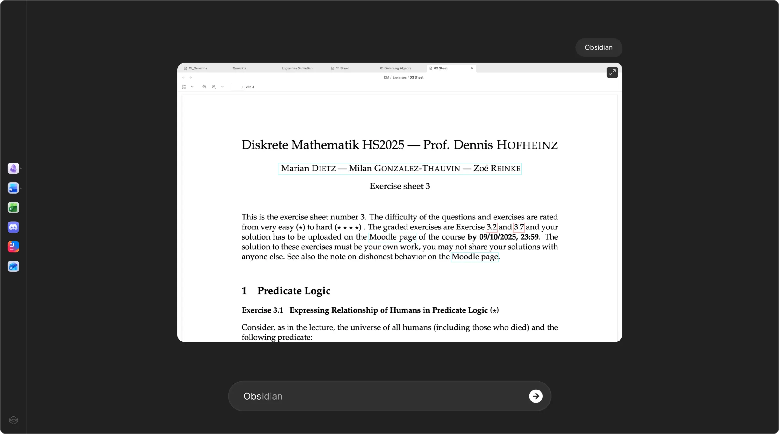 The same concept opening a document, the command bar completing the application name as it is typed.